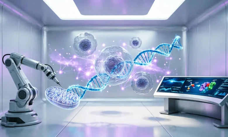 From Cell Models to Cures: How Artificial Intelligence Is Rewriting the Future of Medicine Artificial intelligence system analyzing digital models of human cells to accelerate medical research and discover new treatments