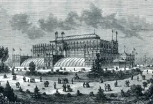 Historic exhibition hall from the 1876 centennial showcasing industrial innovations and cultural displays representing national progress